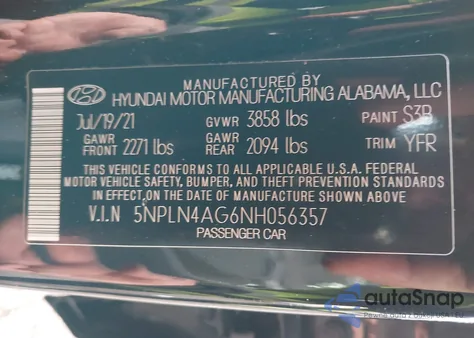 2022 Hyundai Elantra Sel from USA, damaged, VIN 5NPLN4AG6NH056357